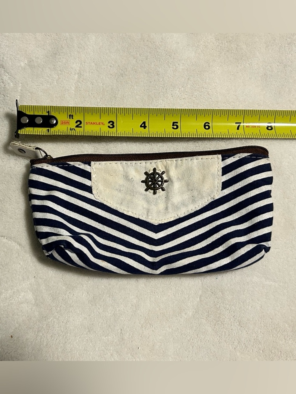 Nautical helm cosmetic jewelry organizer zipper pouch bag stripes school supplie